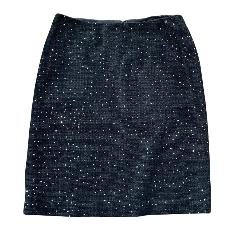 Ann Taylor Wool Blend Tweed Sequined Pencil Skirt Black Silver Gold Size 10